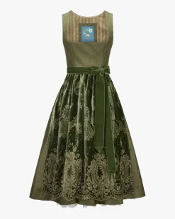 Falkenjagd Midi-Dirndl mit Seidensamt-Schürze