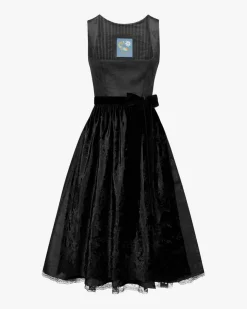 Schwarze Rose Midi-Dirndl mit Seidensamt-Schürze