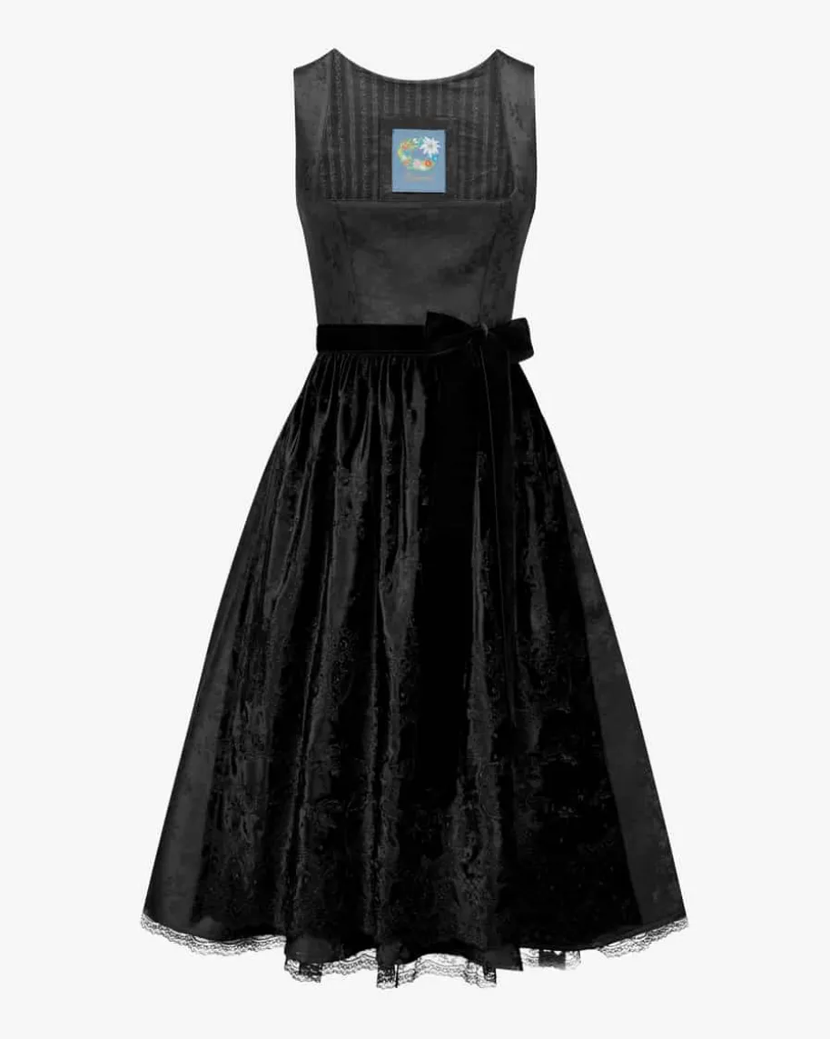 Schwarze Rose Midi-Dirndl mit Seidensamt-Schürze