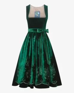 Smaragd Midi-Dirndl mit Seidenschürze