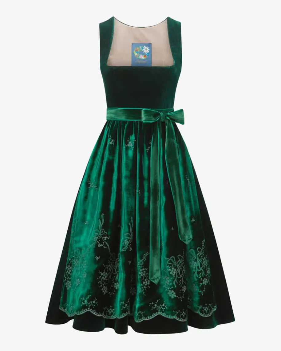 Smaragd Midi-Dirndl mit Seidenschürze